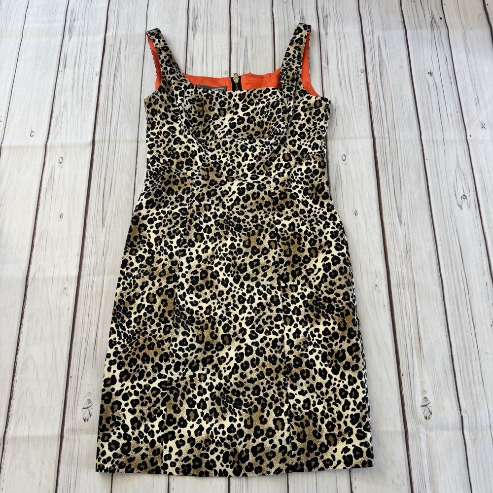 Boston Proper Leopard Print Sheath Dress with Orange Lining